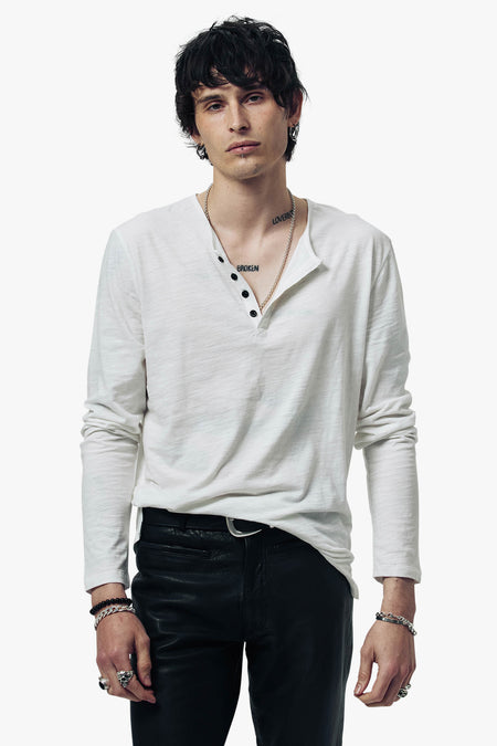 Damon Long Sleeve Henley T-Shirt - Bone