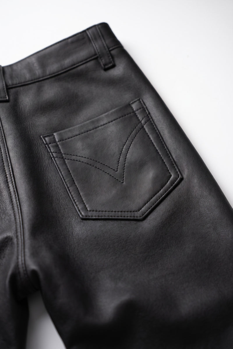 O24W Flared Leather Pants - Distressed Black