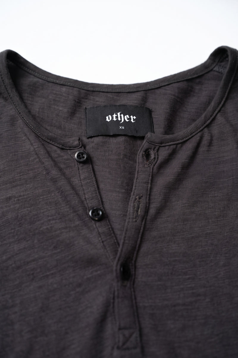 Damon Long Sleeve Henley T Shirt - Gun Metal Grey