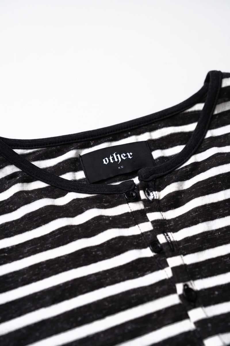 Damon Long Sleeve Henley T Shirt - Stripe