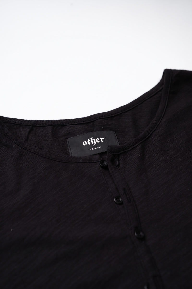 Damon Long Sleeve Henley T Shirt - Black