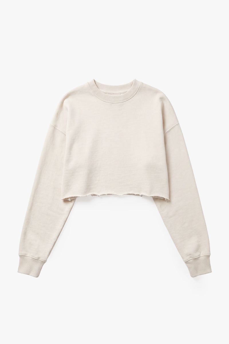 Vintage Issue Cropped Raw Edge Oversized Sweatshirt - Vintage White-Women