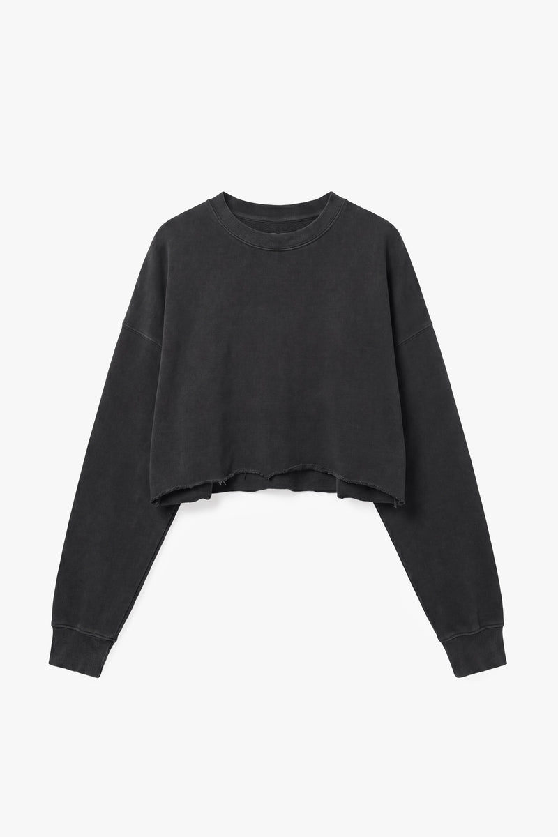 Vintage Issue Cropped Raw Edge Oversized Sweatshirt - Vintage Black-Women
