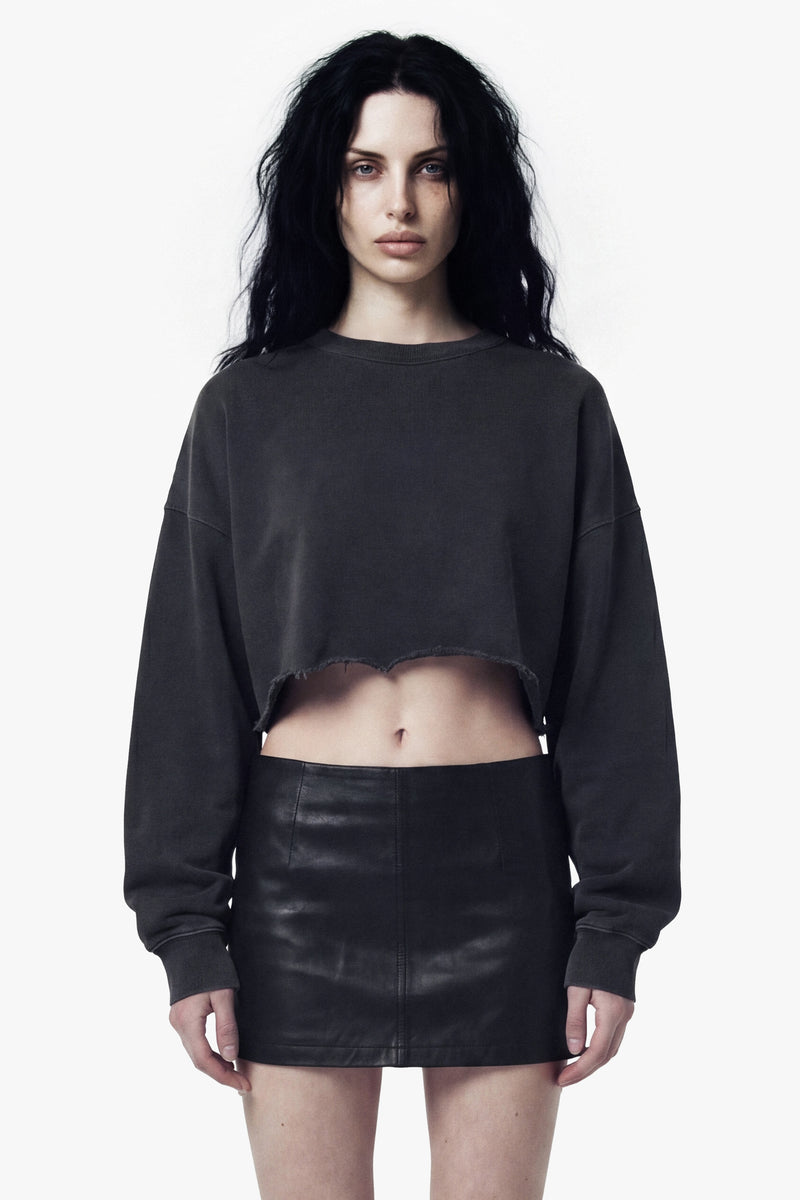 Vintage Issue Cropped Raw Edge Oversized Sweatshirt - Vintage Black-Women