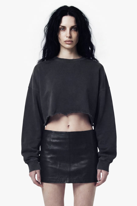 Vintage Issue Cropped Raw Edge Oversized Sweatshirt - Vintage Black-Women