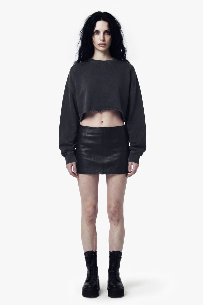Vintage Issue Cropped Raw Edge Oversized Sweatshirt - Vintage Black-Women
