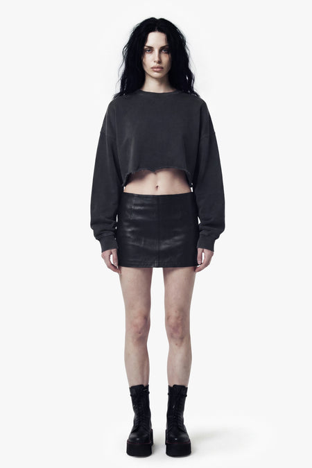 Vintage Issue Cropped Raw Edge Oversized Sweatshirt - Vintage Black-Women