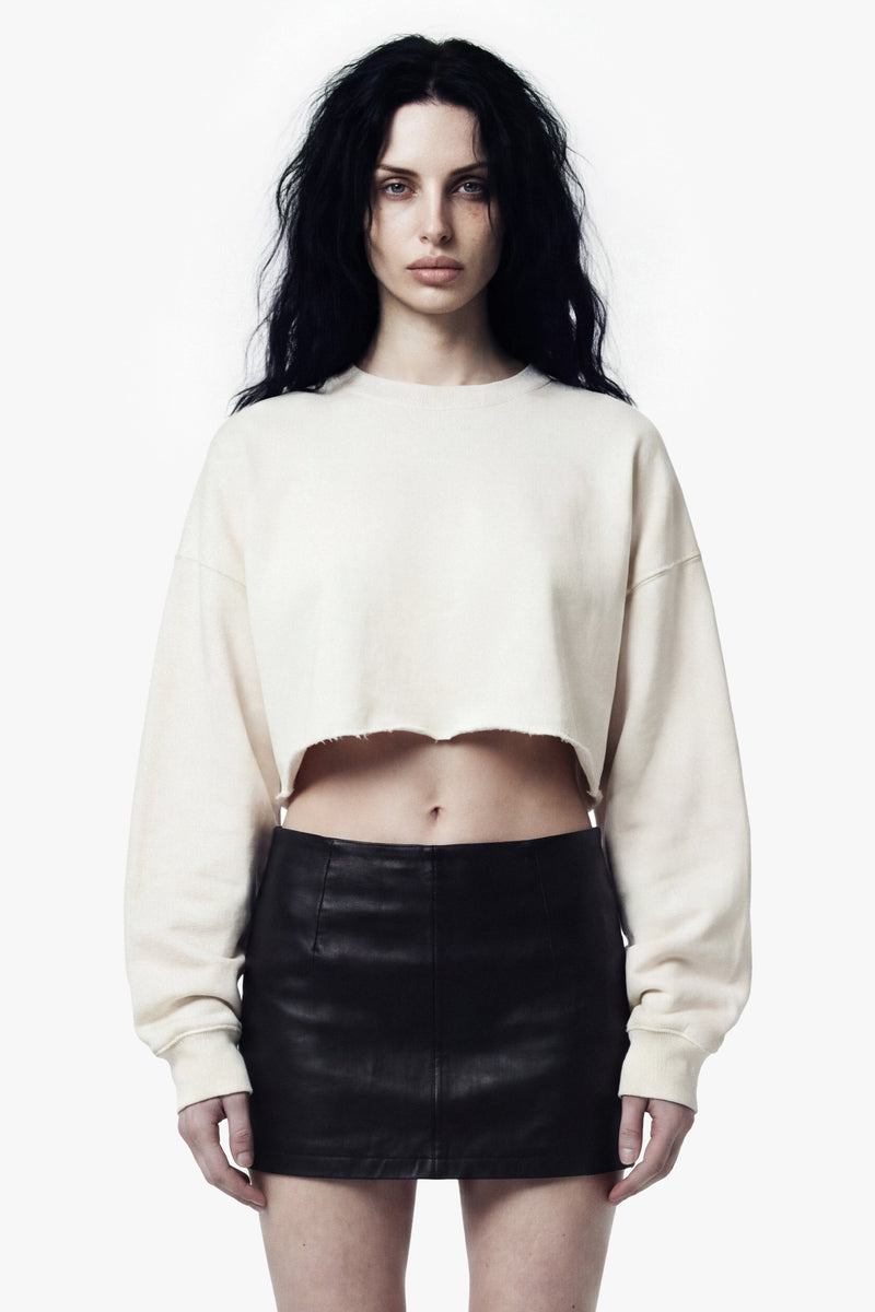 Vintage Issue Cropped Raw Edge Oversized Sweatshirt - Vintage White-Women