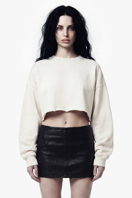 Vintage Issue Cropped Raw Edge Oversized Sweatshirt - Vintage White-Women