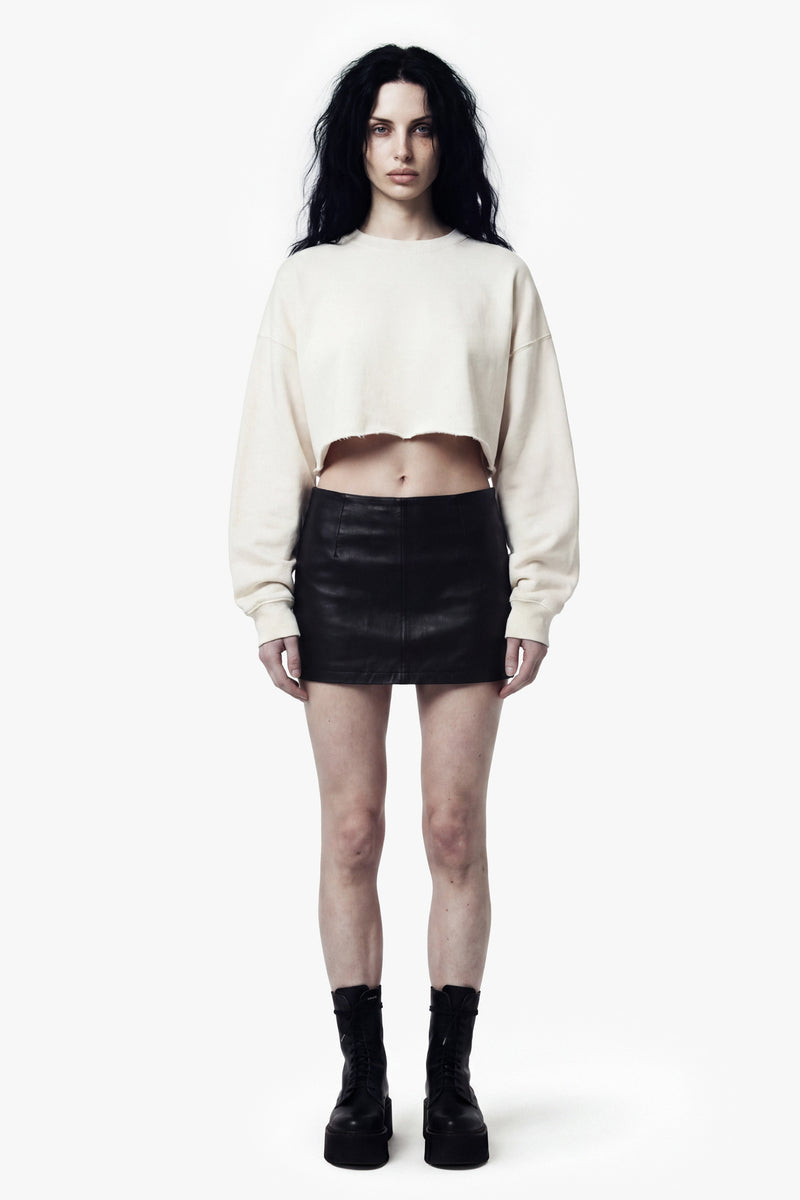 Vintage Issue Cropped Raw Edge Oversized Sweatshirt - Vintage White-Women