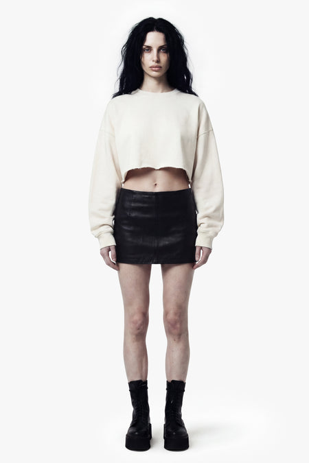 Vintage Issue Cropped Raw Edge Oversized Sweatshirt - Vintage White-Women
