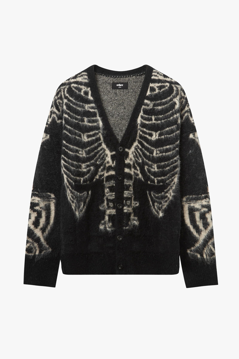 REVERSE SKELETON OVERSIZED CARDIGAN - BLACK & BONE - WOMENS