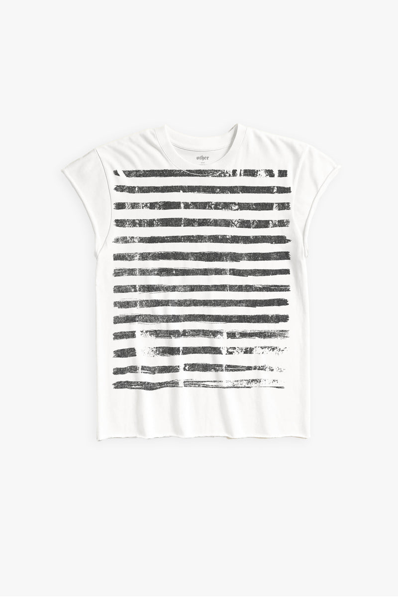 OVER PRINT STRIPE ROCKER TEE - VINTAGE WHITE