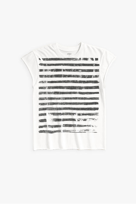OVER PRINT STRIPE ROCKER TEE - VINTAGE WHITE