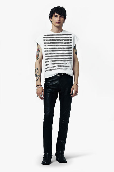 OVER PRINT STRIPE ROCKER TEE - VINTAGE WHITE