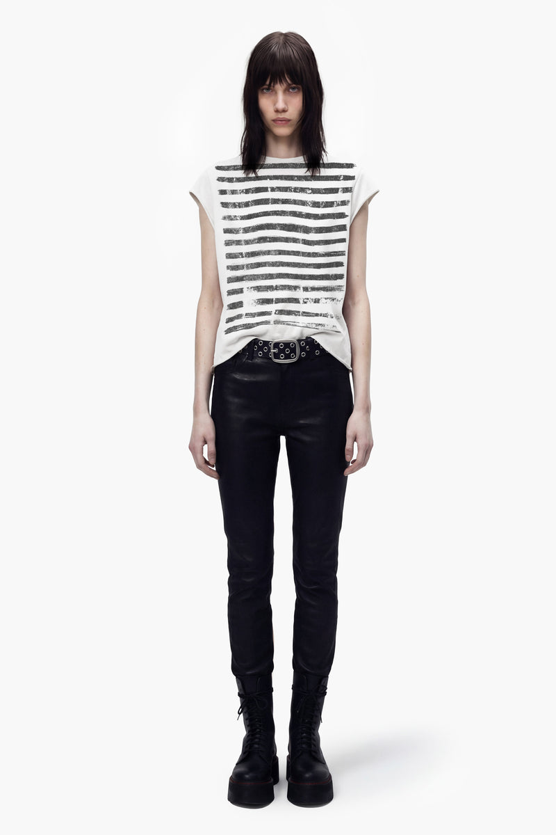 OVER PRINT STRIPE ROCKER TEE - VINTAGE WHITE - WOMEN