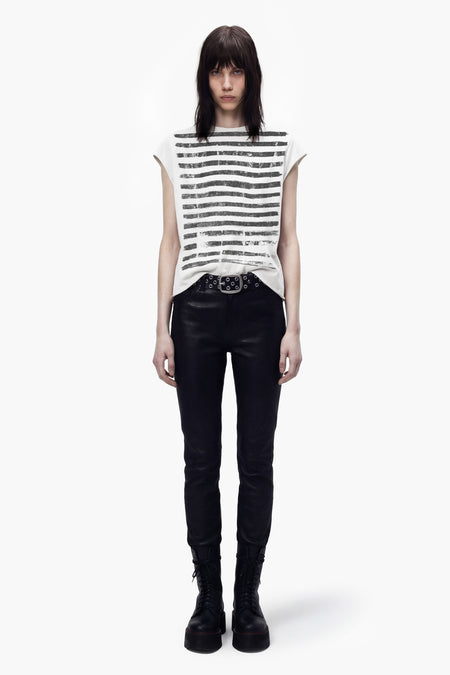 OVER PRINT STRIPE ROCKER TEE - VINTAGE WHITE - WOMEN