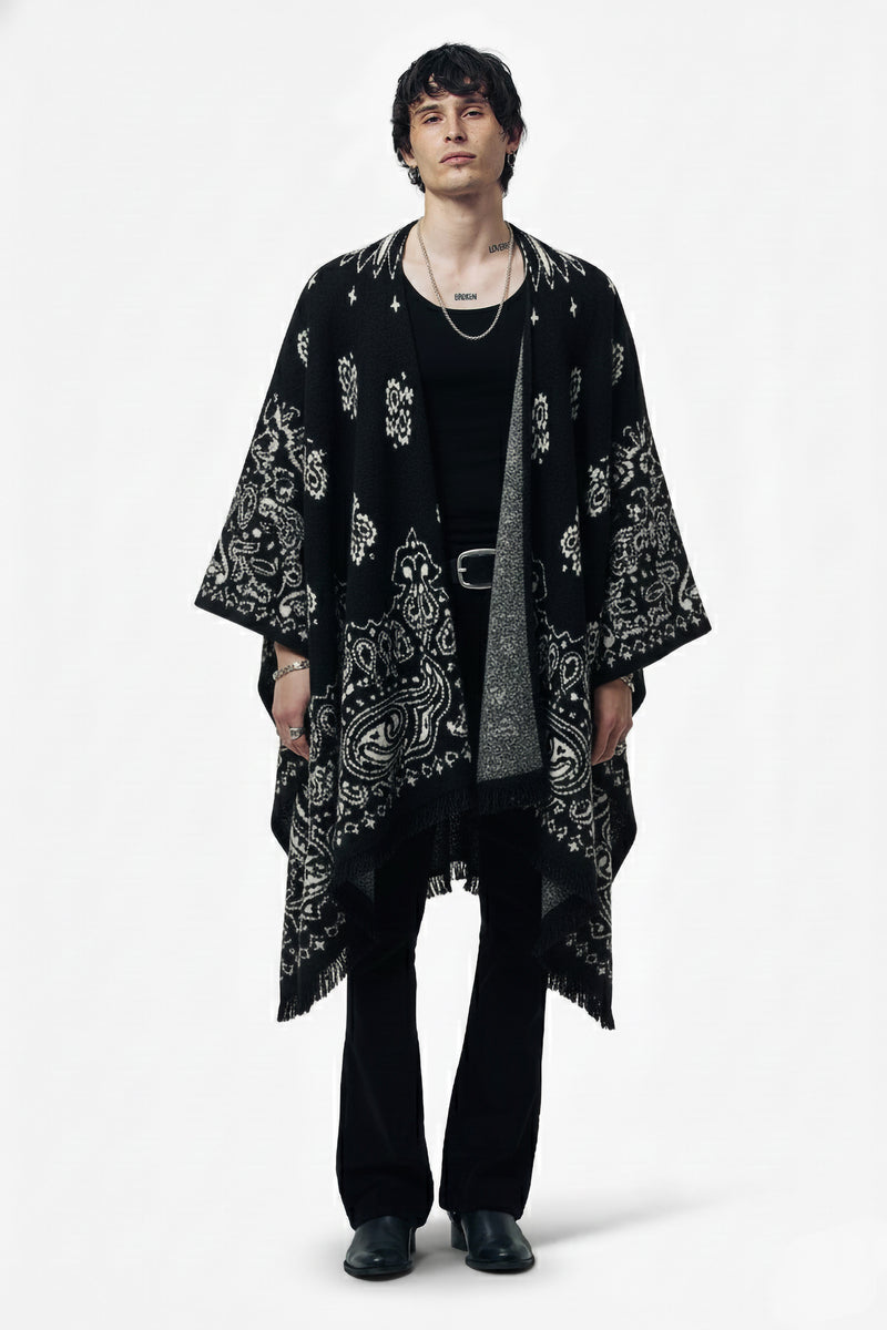Western Bandana Poncho - Black