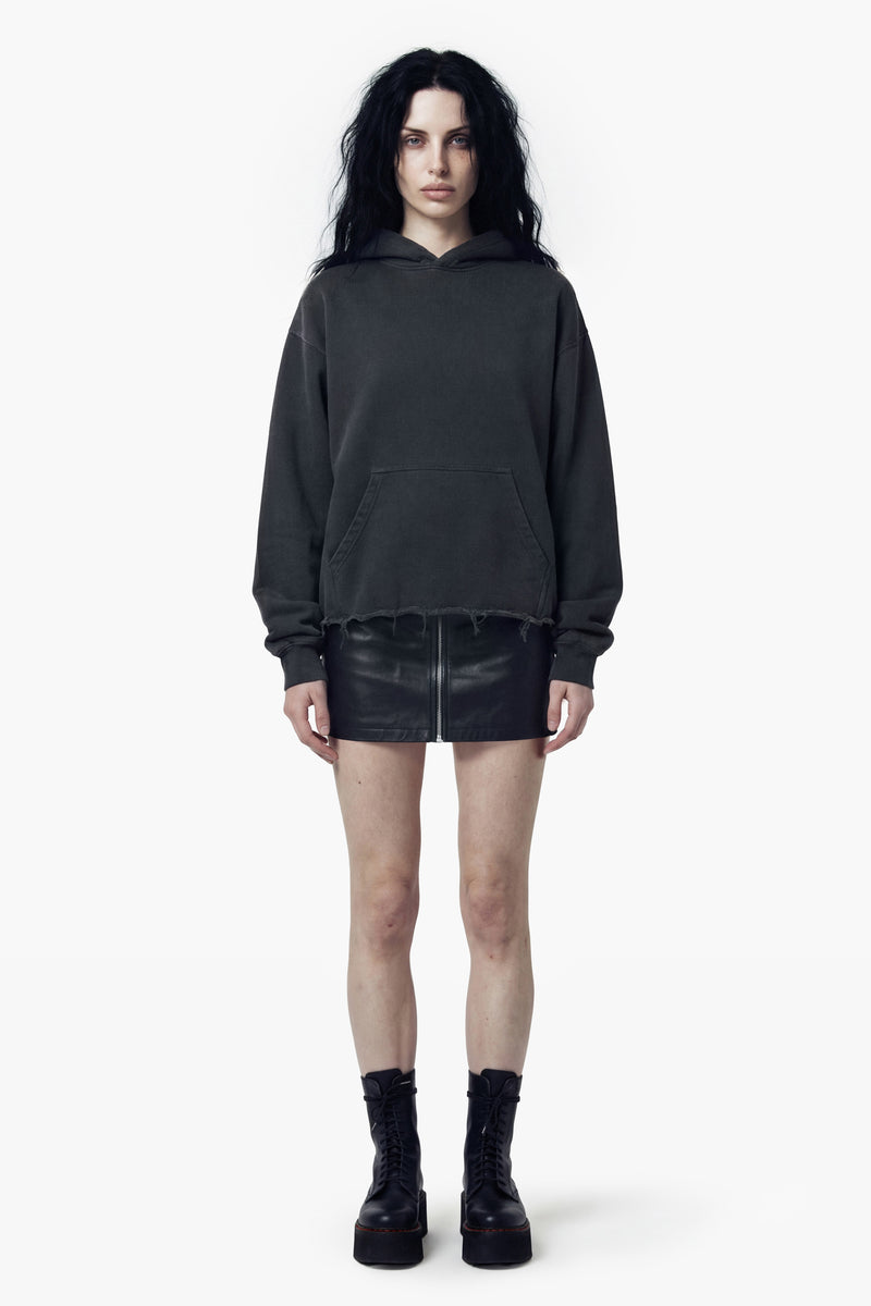Vintage Issue Raw Edge Oversized Hoodie - Vintage Black-Women