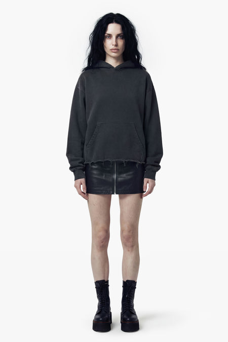 Vintage Issue Raw Edge Oversized Hoodie - Vintage Black-Women