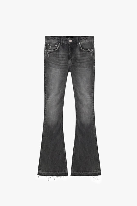 O32 Raw Edge Flared Jeans - Vintage Black