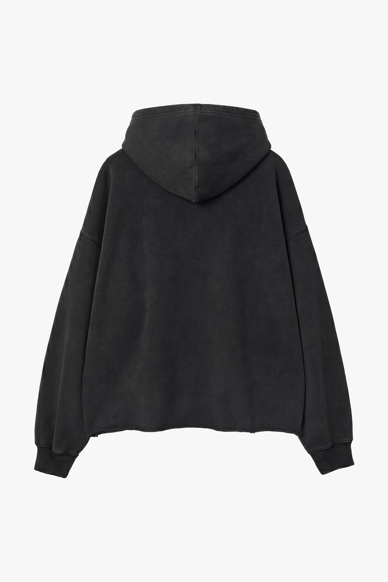 Vintage Issue Raw Edge Oversized Hoodie - Vintage Black-Women