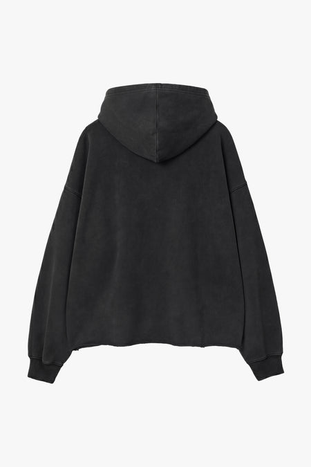 Vintage Issue Raw Edge Oversized Hoodie - Vintage Black-Women