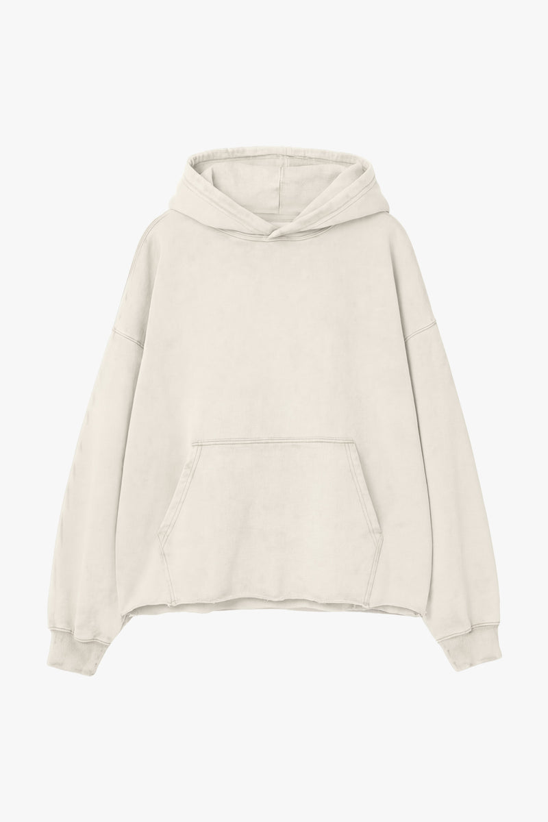 Vintage Issue Raw Edge Oversized Hoodie - Vintage White-Women