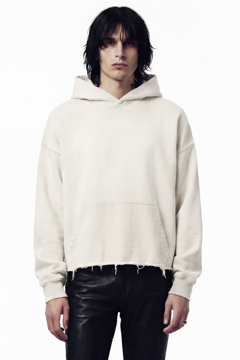 Vintage Issue Raw Edge Oversized Hoodie - Vintage White