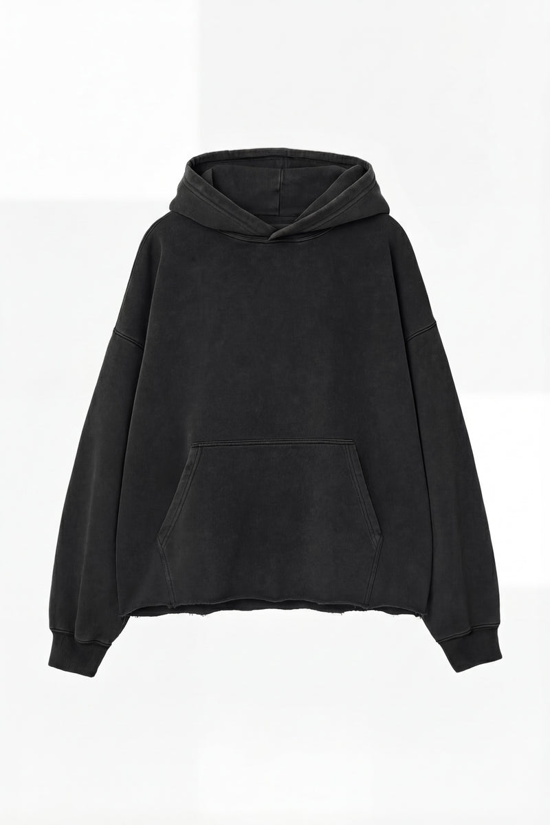 Vintage Issue Raw Edge Oversized Hoodie - Vintage Black-Women