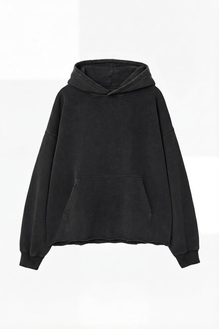 Vintage Issue Raw Edge Oversized Hoodie - Vintage Black-Women