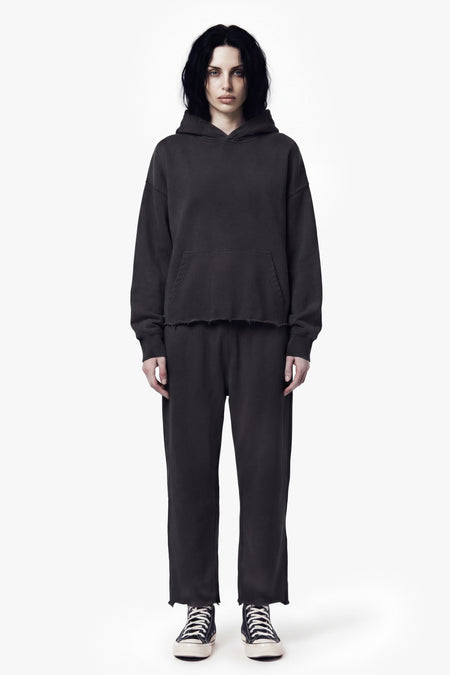 Vintage Issue Raw Edge Wide Leg Sweatpants - Vintage Black-Women