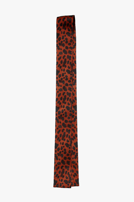 70's Skinny Silk Scarf - Red Leopard