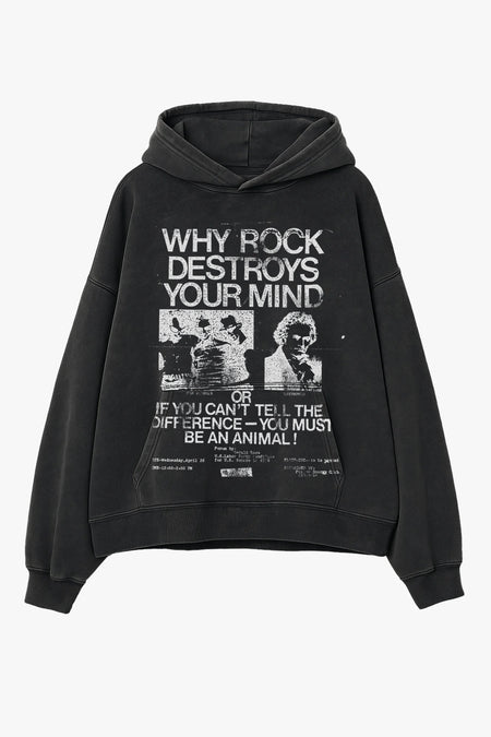 Rock Music Destroys Oversized Hoodie - Aged  Black