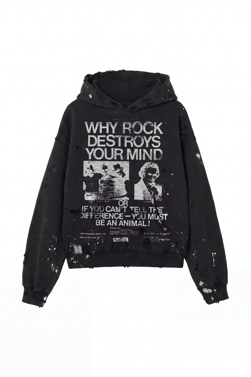 Rock Music Destroys Print Studio Hoodie - Aged black - Women