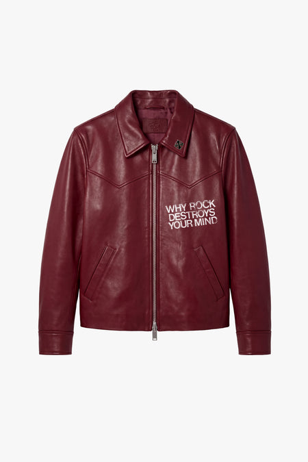 Rock Music Destroys Western Leather Jacket - Oxblood