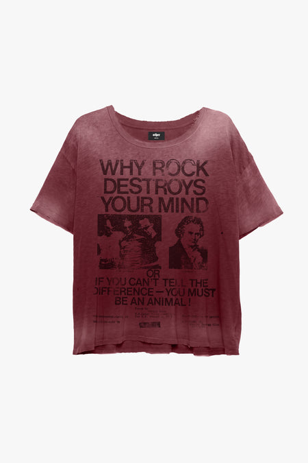 Rock Music Destroys Decay T Shirt - Aged Oxblood