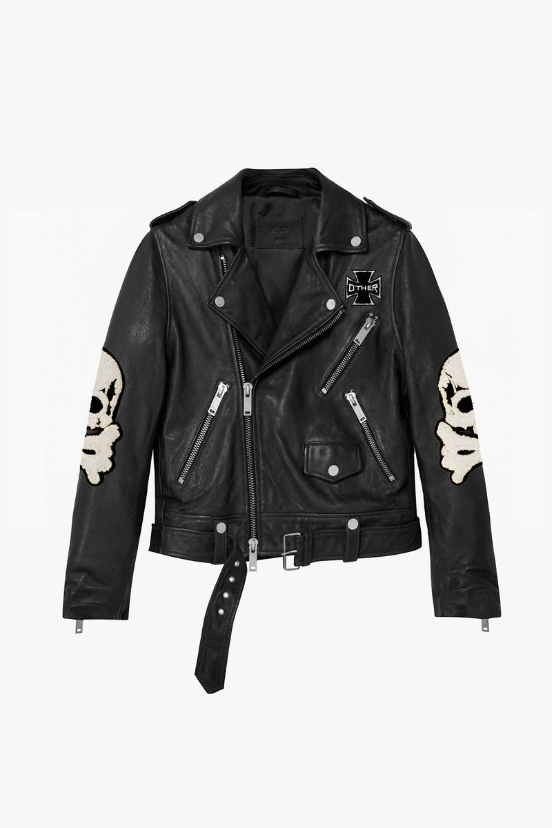 The Skull & Crossbones Patch Deuce Biker Jacket | Vintage Black