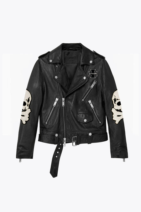 The Skull & Crossbones Patch Deuce Biker Jacket - Vintage Black