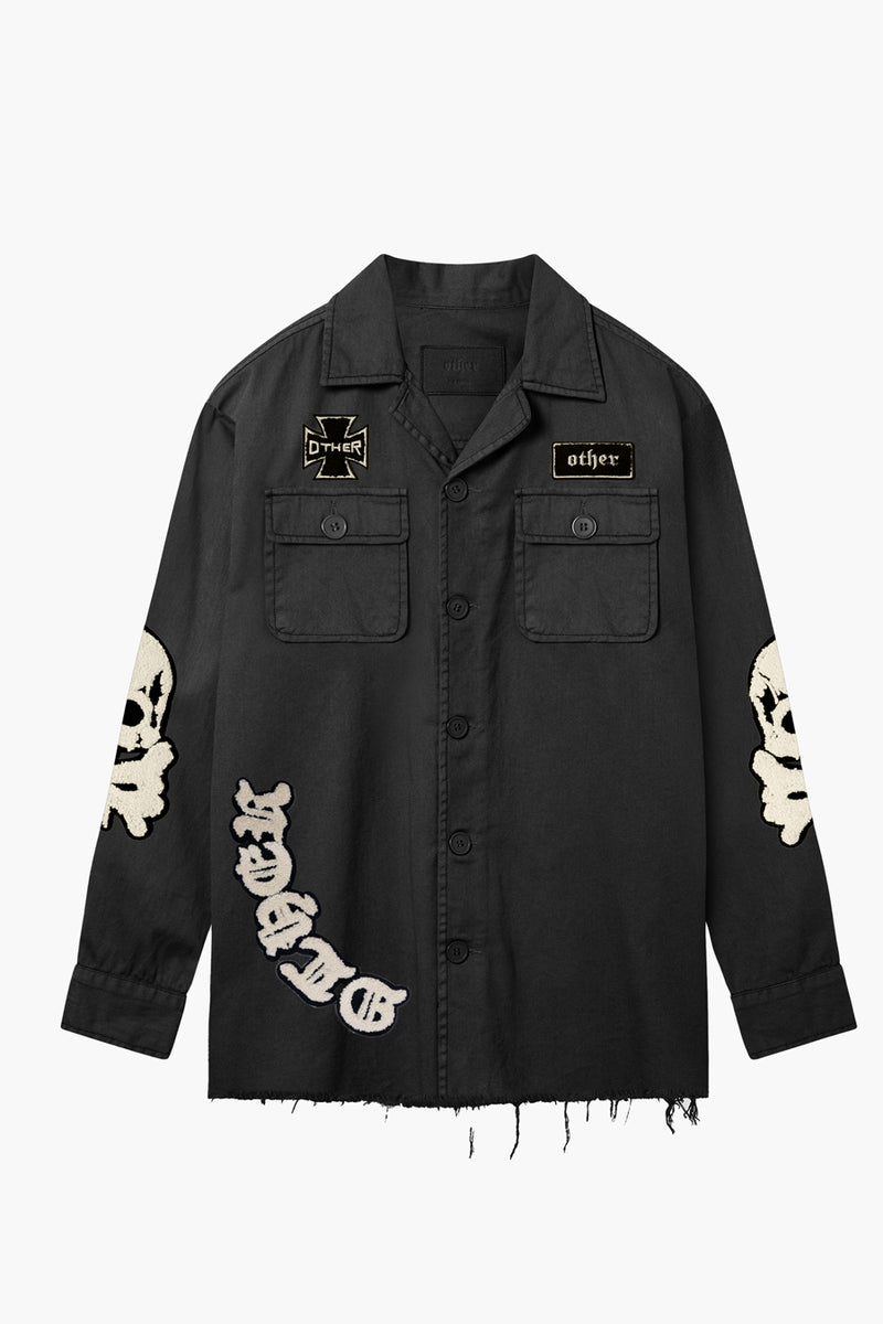 Skull & Crossbones Military Shirt | Vintage Black