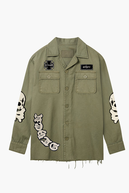 Skull & Crossbones  Military Shirt - Military Green