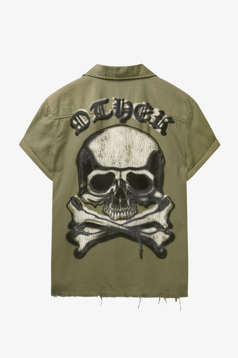 S/S Skull & Crossbones  Military Shirt | Military Green