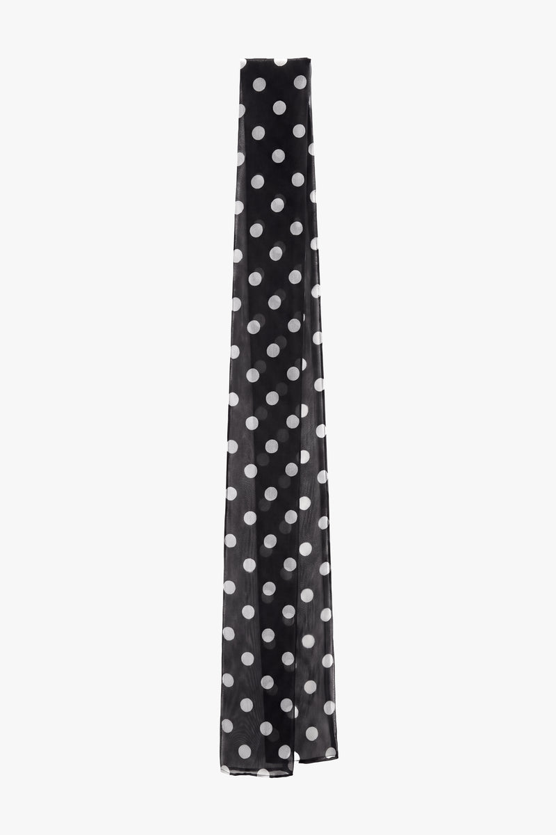 Polka Dot Skinny Chiffon Scarf - Black