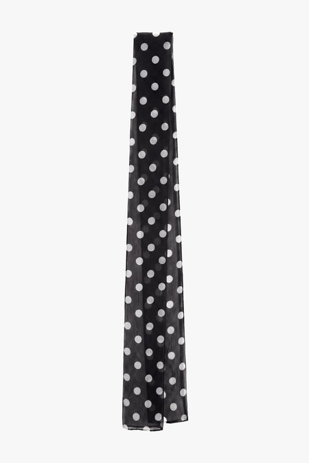 Polka Dot Skinny Chiffon Scarf - Black