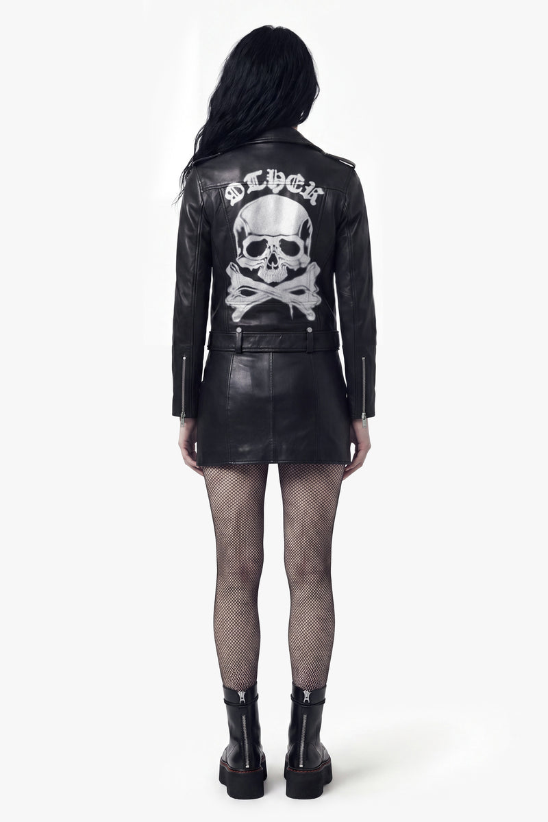 The Deuce Biker Jacket - Printed Skull & Crossbones Vintage Black