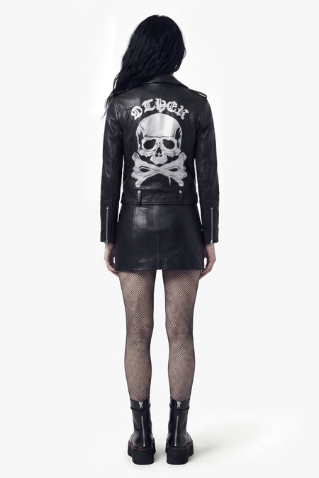 The Deuce Biker Jacket - Printed Skull & Crossbones Vintage Black