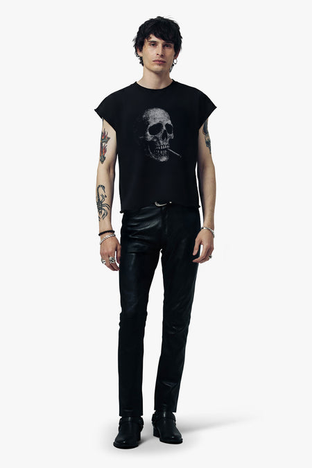 SMOKING SKULL ROCKER TEE - BLACK