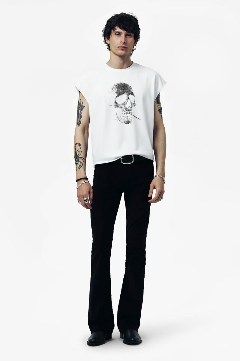 SMOKING SKULL ROCKER TEE - WHITE
