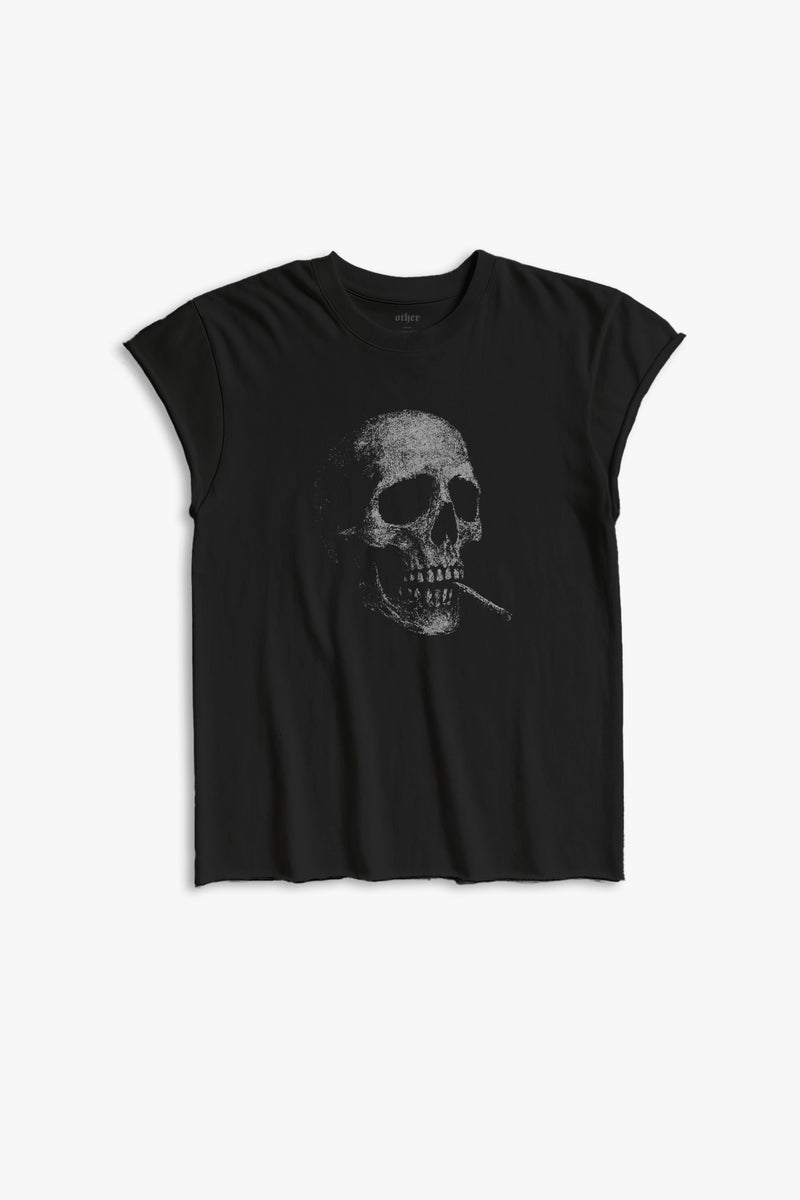SMOKING SKULL ROCKER TEE - BLACK