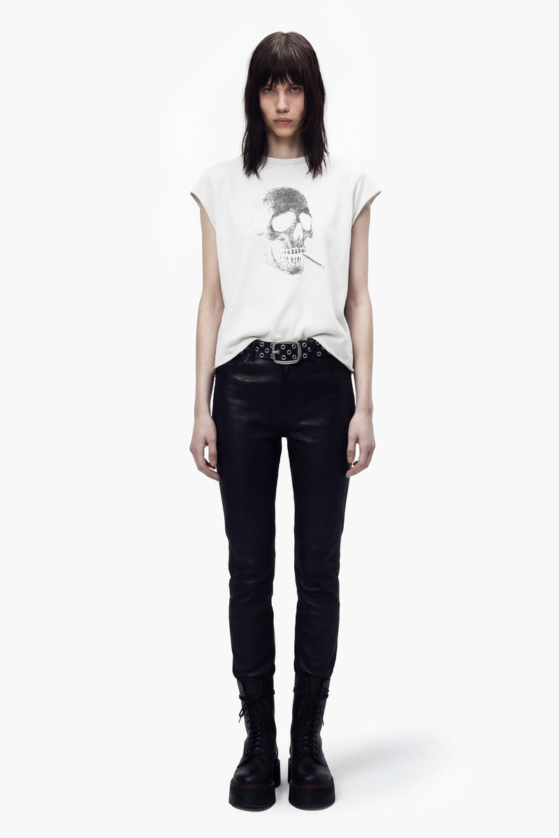 SMOKING SKULL ROCKER TEE - WHITE - WOMEN